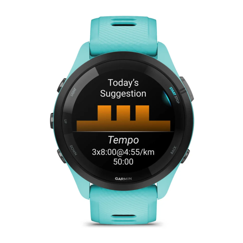 Garmin Forerunner 265 Black Bezel with Aqua Case and Aqua/Black Silicone Band-2
